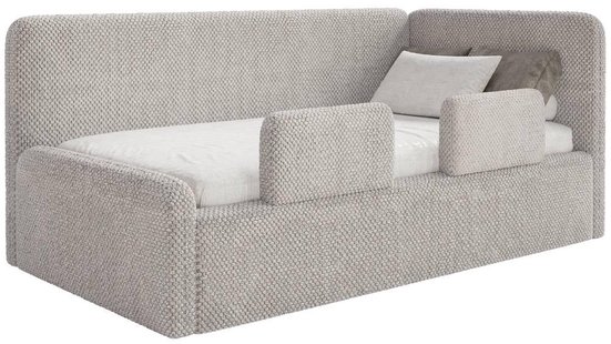 Jeugdbed Daria chenille 90 x 200 rechts met opbergruimte, matras en zijrails | NADUVI Collection