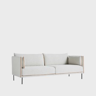 HAY Silhouette 3-zits bank Beige – cognac piping – zwarte metalen poten