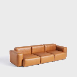 HAY Mags Soft Low 3-zits bank Sense cognac – lichtgrijze stiknaad