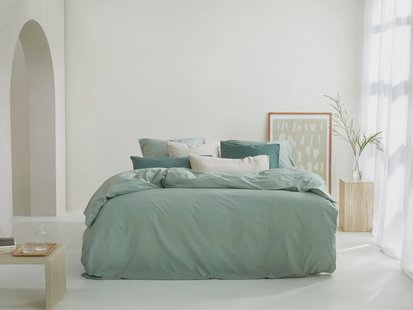 Yumeko Dekbedovertrek percal katoen jade green - zonder slopen 100% biologisch en fairtrade katoen, percal geweven