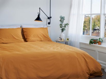 Yumeko Dekbedovertrek percal katoen ochre yellow - zonder slopen 100% biologisch en fairtrade katoen, percal geweven