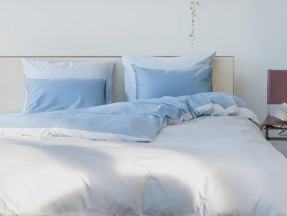 Yumeko Dekbedovertrek katoensatijn double face blue - zonder slopen 100% biologisch en fairtrade katoen, satijn geweven