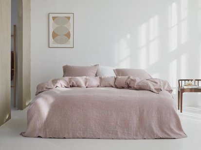 Yumeko Dekbedovertrek gewassen linnen rose chambray - zonder slopen 100% gewassen linnen