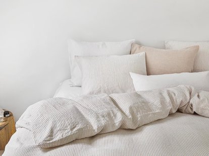 Yumeko Dekbedovertrek gewassen linnen natural stripe - zonder slopen 100% gewassen linnen
