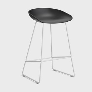 HAY About a Stool 38 Low barkruk 2.0 Zwart – wit stalen onderstel