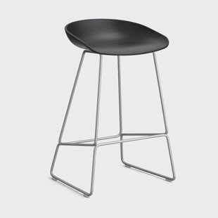 HAY About a Stool 38 Low barkruk 2.0 Zwart – roestvrijstalen onderstel