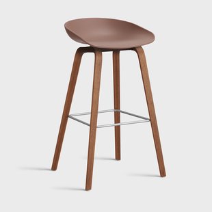 HAY About a Stool 32 High barkruk walnoot onderstel 2.0 Soft brick – roestvrijstalen steun