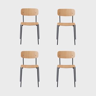 FDB Møbler J182 Holmen stoel 4-pack Eikenfineer-zwarte poten