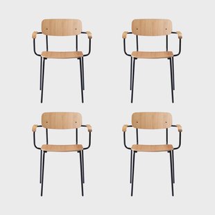 FDB Møbler J183 Holmen armstoel 4-pack Eikenfineer-zwarte poten