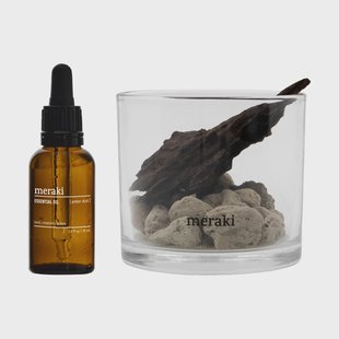 Meraki Meraki geurverspreider lavasteen en hout incl. olie Amber dust, zwart