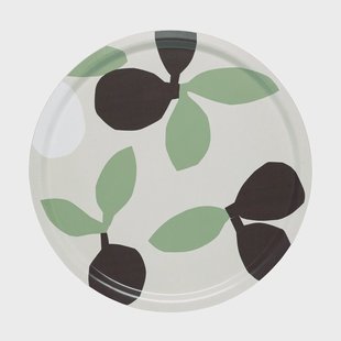 Marimekko Omppo dienblad Linnen, salie, zwartbruin, wit, 46 cm