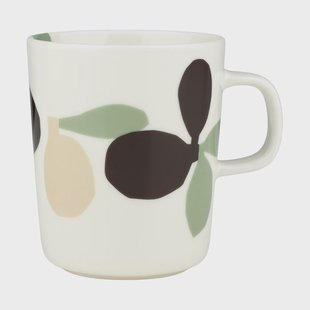 Marimekko Omppo mok Wit, salie, zwartbruin, linnen, 2,5 dl