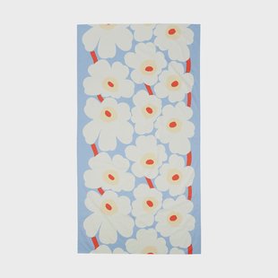 Marimekko Unikko tafelkleed Light blue-off white-melon-orange red, 135x250 cm