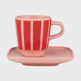 Marimekko Piccolo espresso kopje met schotel Salmon red-orange red, 5 cl