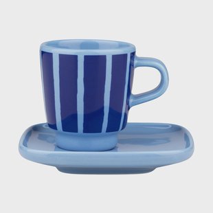 Marimekko Piccolo espresso kopje met schotel Light blue-blue, 5 cl