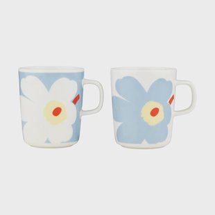 Marimekko Juhla Unikko mok 25 cl 2-pack White-light blue-sand-orange red