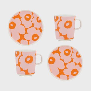 Marimekko Unikko ontbijtset White-pink-orange, 4 delar
