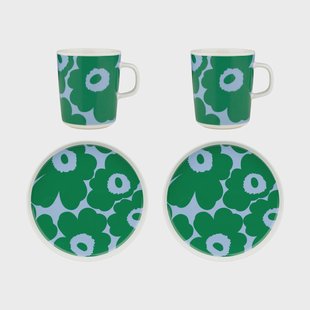 Marimekko Unikko ontbijtset White-green-light blue, 4 delar