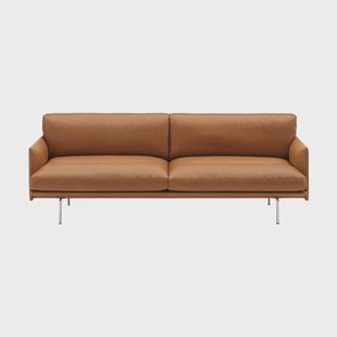 Muuto Outline Soft bank Refine Leather Cognac-aluminium poten, 3-zits