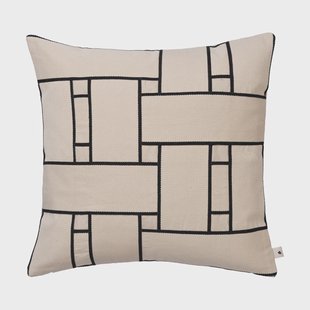 Ferm Living Lattice Offset kussenhoes Off-white-zwart, 50x50 cm