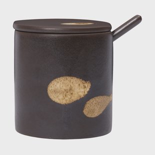 Ferm Living Koyo pot met lepel Donkerbruin-buff