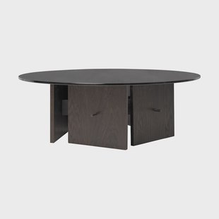 Ferm Living Aukko salontafel Donker gebeitst eiken, glas, Ø90x32 cm