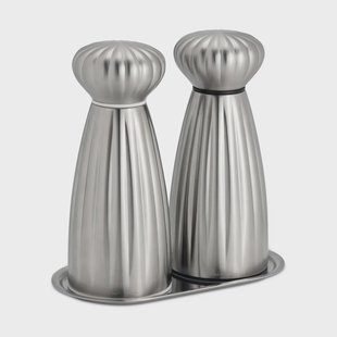 Robert Welch Palm Satin zout- en pepermolenset Small – roestvrij staal, met tray