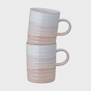 Denby Kiln Coral geribbelde mok Koraal-beige, 2-pack