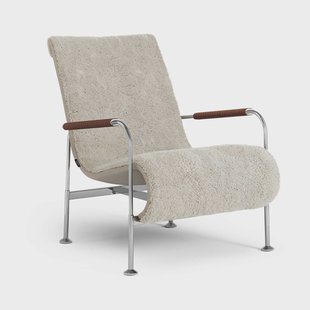 Swedese Serpentine fauteuil Schapenvacht Moonlight-chroom-Tärnsjö Cognac