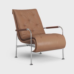 Swedese Serpentine fauteuil Leer Elmo Soft lichtbruin-chroom-Tärnsjö Cognac