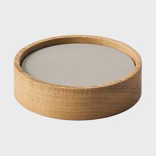 LIND DNA Wood Box onderzetterset Nature-oak, circle, S, Nupo oyster white, 9 delar