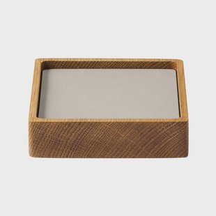 LIND DNA Wood Box onderzetterset Nature-oak, square, S, Nupo oyster white, 9 delar