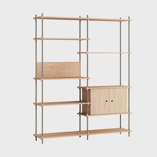 MOEBE Shelving System plank met kast Eiken-warmgrijs, 163x200x35 cm, S.200.2.C