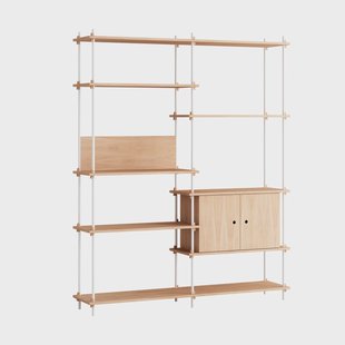MOEBE Shelving System plank met kast Eiken-wit, 163x200x35 cm, S.200.2.C