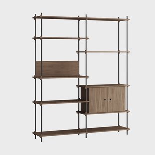 MOEBE Shelving System plank met kast Gerookt eiken-zwart, 163x200x35 cm, S.200.2.C