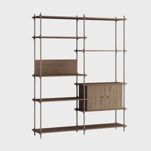 MOEBE Shelving System plank met kast Gerookt eiken-warmgrijs, 163x200x35 cm, S.200.2.C