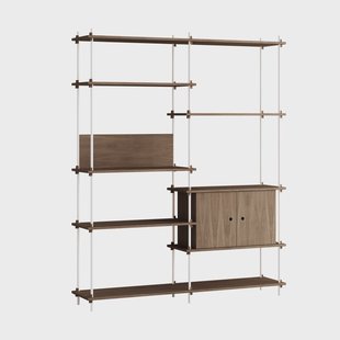 MOEBE Shelving System plank met kast Gerookt eiken-wit, 163x200x35 cm, S.200.2.C
