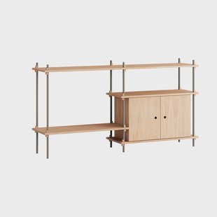 MOEBE Shelving System plank met kast Eiken-warmgrijs, 163x85x35 cm, S.85.2.C
