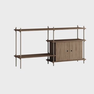 MOEBE Shelving System plank met kast Gerookt eiken-warmgrijs, 163x85x35 cm, S.85.2.C