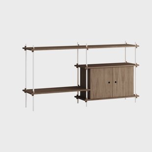 MOEBE Shelving System plank met kast Gerookt eiken-wit, 163x85x35 cm, S.85.2.C