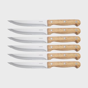 Dorre BBQ vleesmes Roestvrij staal, 6-pack, houten doos acacia, 22,5x2 cm