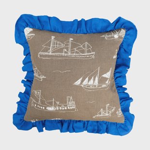 Fine Little Day Ohoy kussenhoes Bruin-naturel-blauw, 48x48 cm