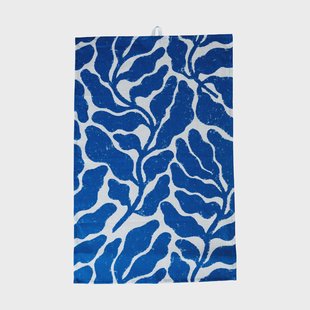 Fine Little Day Leaves keukendoek Wit-blauw, 47x70 cm