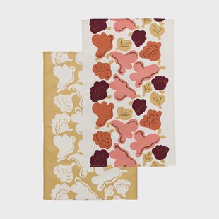 Marimekko Kukasta Kukkaan keukendoek Off white-roze-terracotta-oker, 2-pack