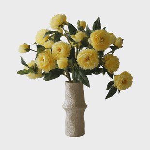 Botané Pioenrozen kunstboeket Groot, geel 7 st.