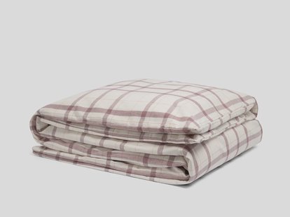 Yumeko Dekbedovertrek flanel mauve check 200x200 100% biologisch katoen, flanel (licht geborsteld)