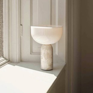 NEW WORKS LED tafellamp op accu Kizu, beige, marmer, dimbaar