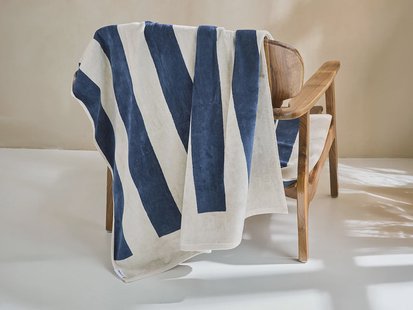 Yumeko Strandlaken velours navy blue stripe 100x180 - 1 st 100% biologisch katoen, velours