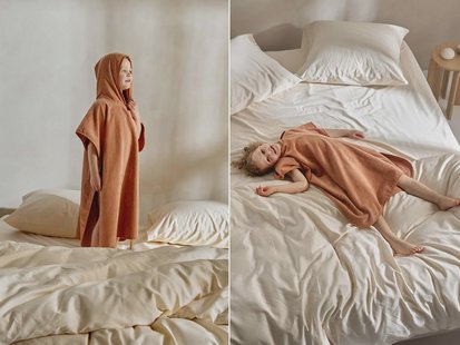 Yumeko Badponcho velours seashell terracotta 60x60 100% biologisch katoen, velours