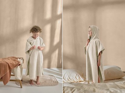 Yumeko Badponcho velours seashell soft sand 100% biologisch katoen, velours